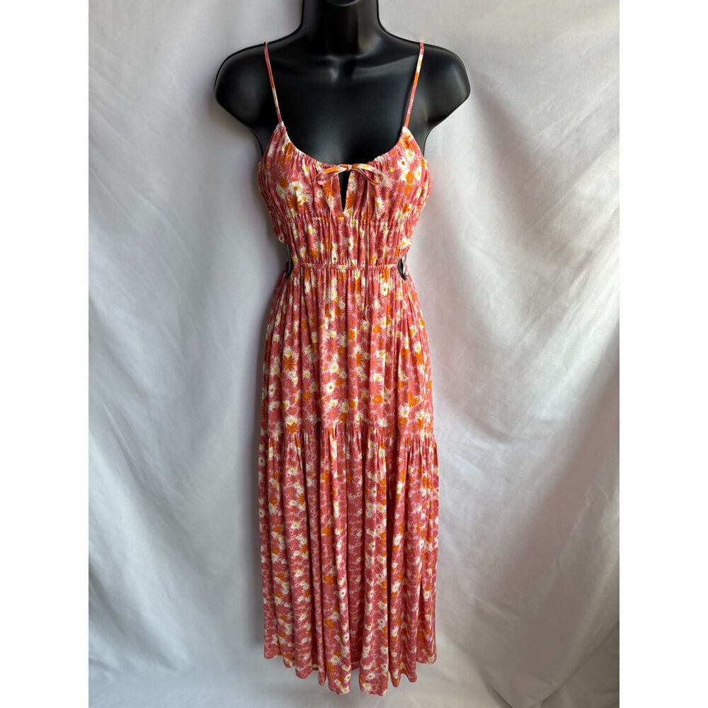 L Space Orange Multicolor Floral Maxi Dress Size SM Cutouts Romantic Summer Long